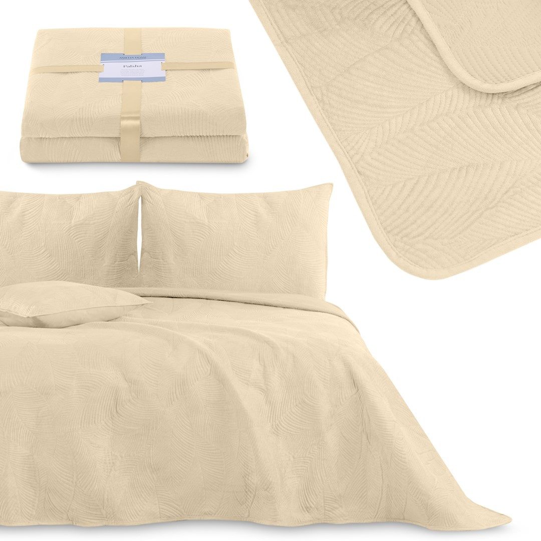 texpot Tagesdecke Bettüberwurf Blättermuster Steppung Samt