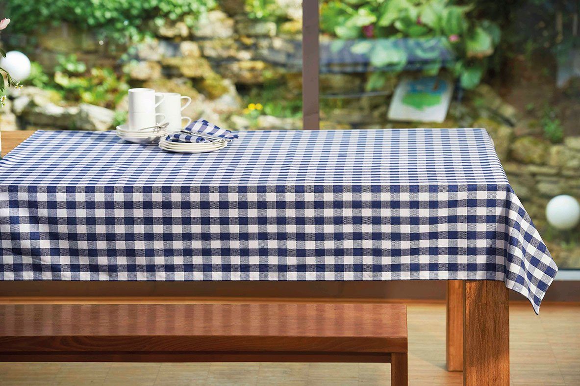 TextilDepot24 Tischdecke glattes 2 Gewebe Karo (1-tlg), mit Landhausstil cm - blau-weiß