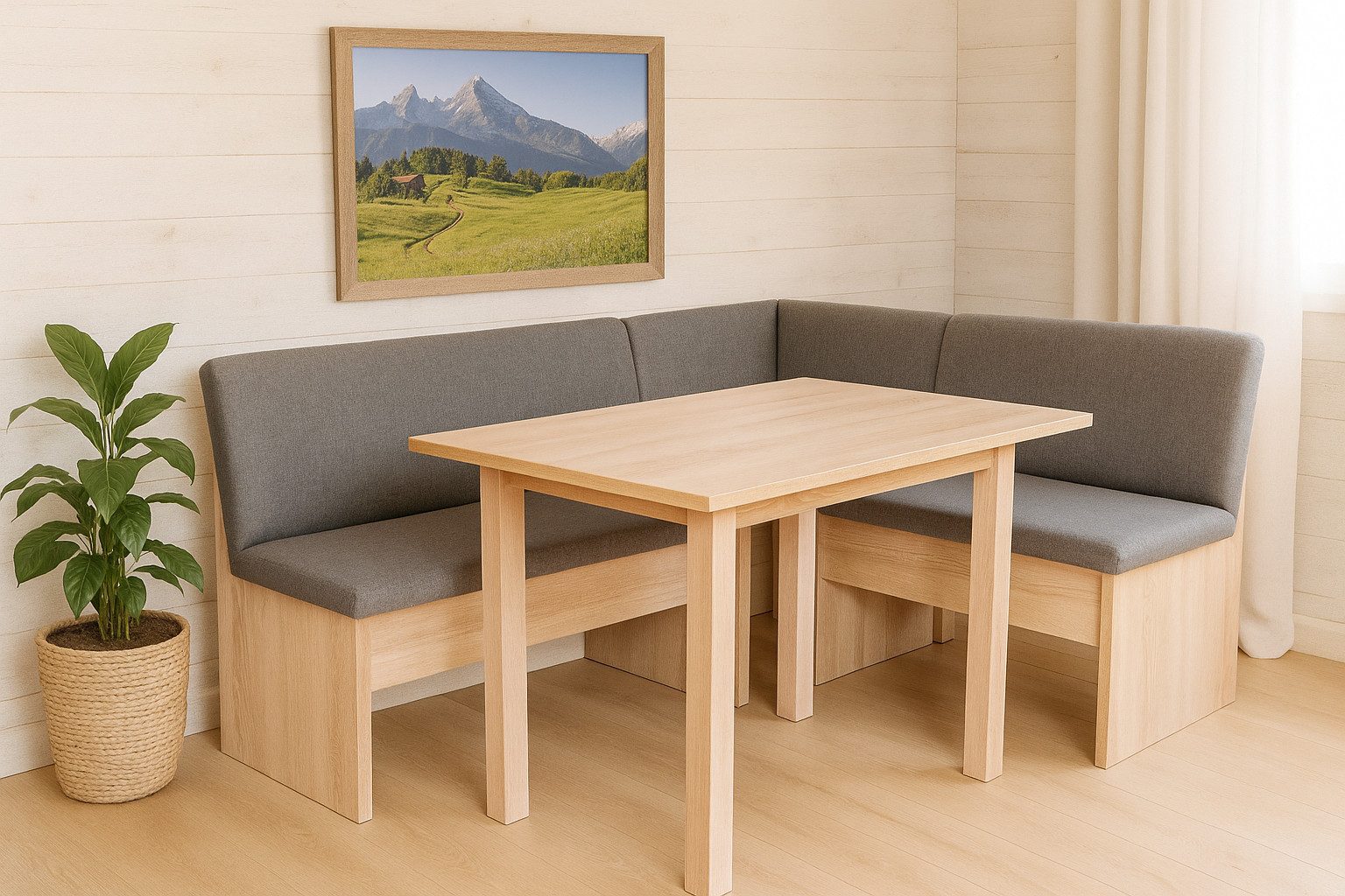 kundler home Eckbankgruppe mit Truhe, Esszimmertisch Füße Echtholz, Esszimmerbank mit Rückenlehne, (Set), Bestehend aus Eckbank und Tisch