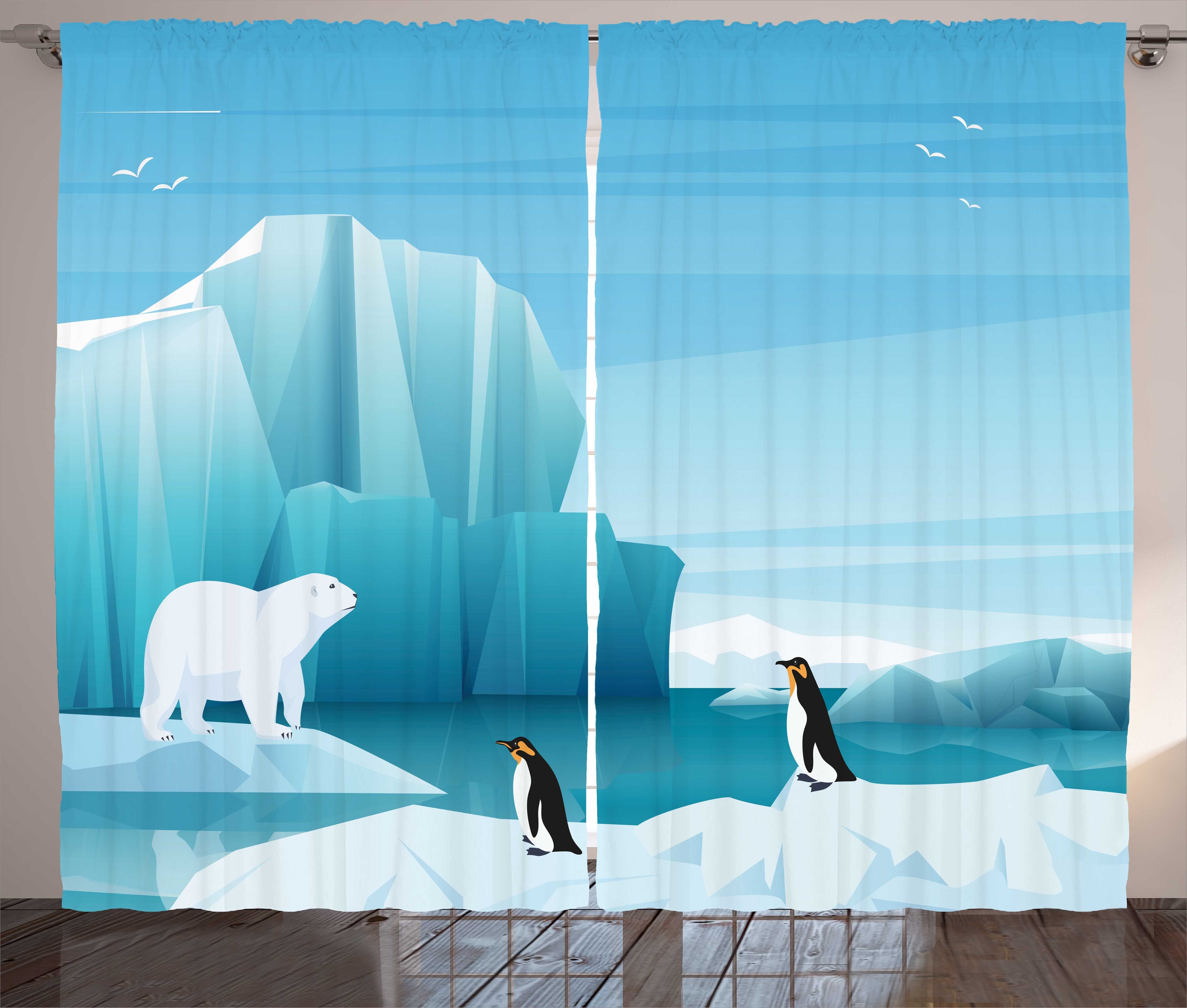 Kräuselband Schlaufen mit Gardine und Nordpol Vorhang Abakuhaus, Haken, Schlafzimmer Arktis Cartoon