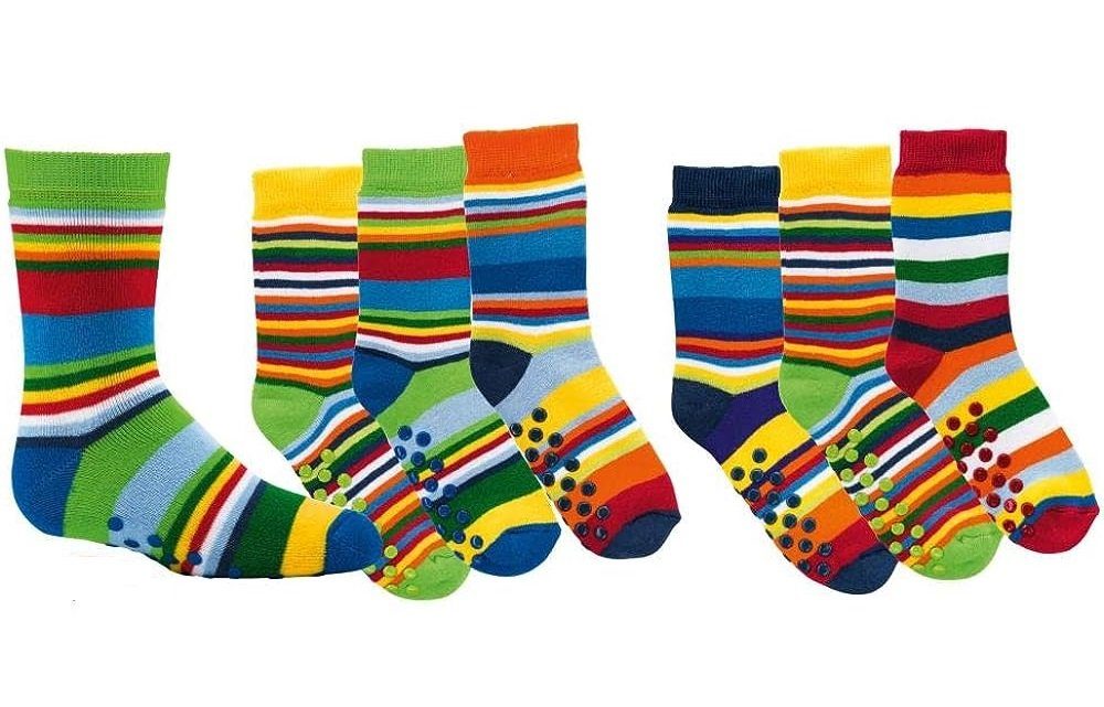 TippTexx 24 ABS-Socken 6 Paar Kinder Stoppersocken, Strümpfe mit Noppensohle, viele Muster Gute Laune Ringel