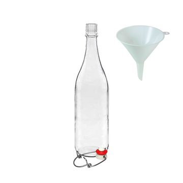 mikken Trinkflasche 4er Set Glasflasche 1 Liter mit Bügelverschluss mit Trichter, Inhalt 1000 ml Bügelverschluss aus Porzellan inklusive Einfülltrichter