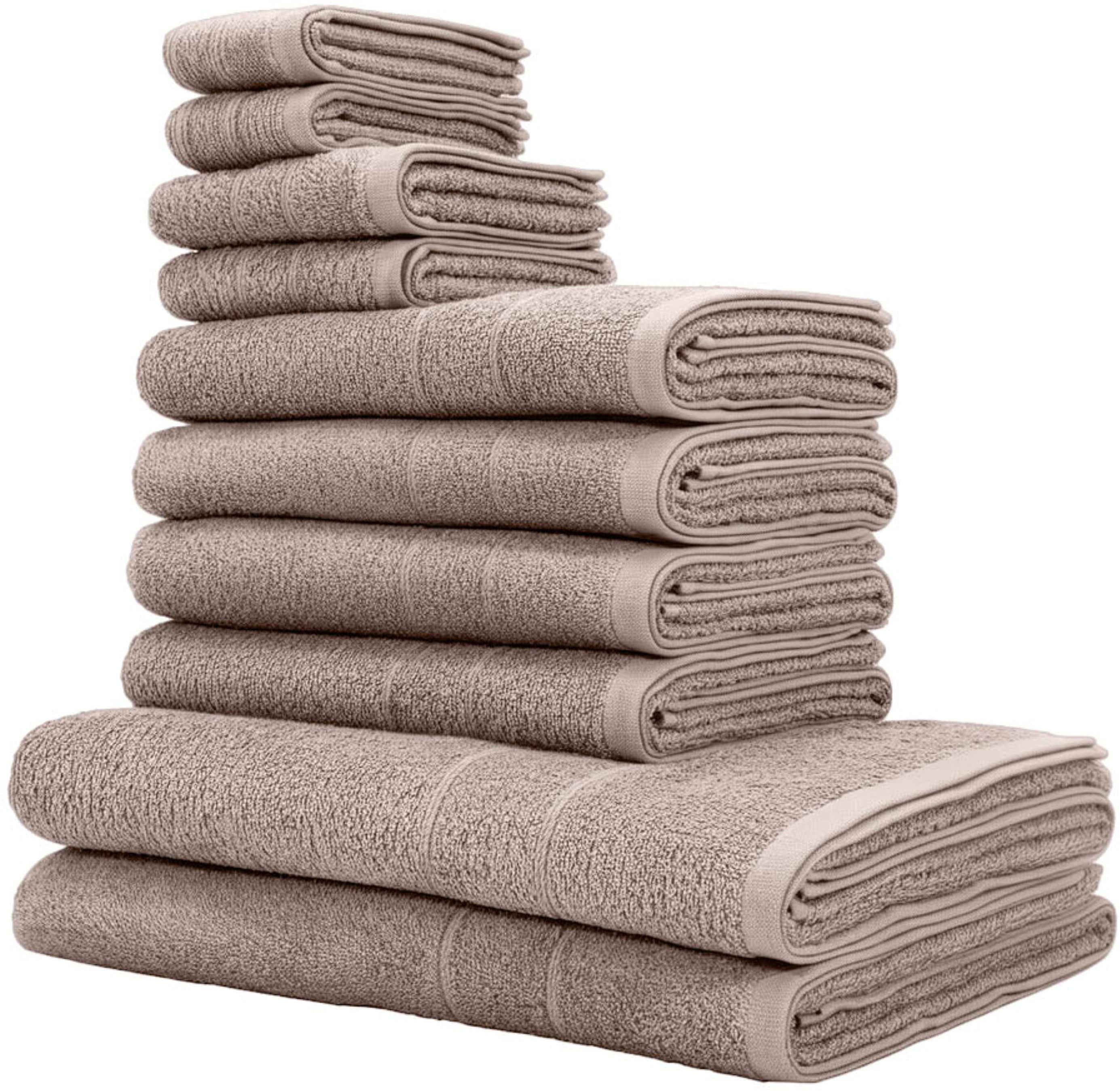 OTTO home Handtuch Set Inga, 3 Qualitäten, Duschtücher, Handtücher, Gästetücher, Seiftücher, Walkfrottier (10-St), Handtücher mit feiner Bordüre, 100% Baumwolle