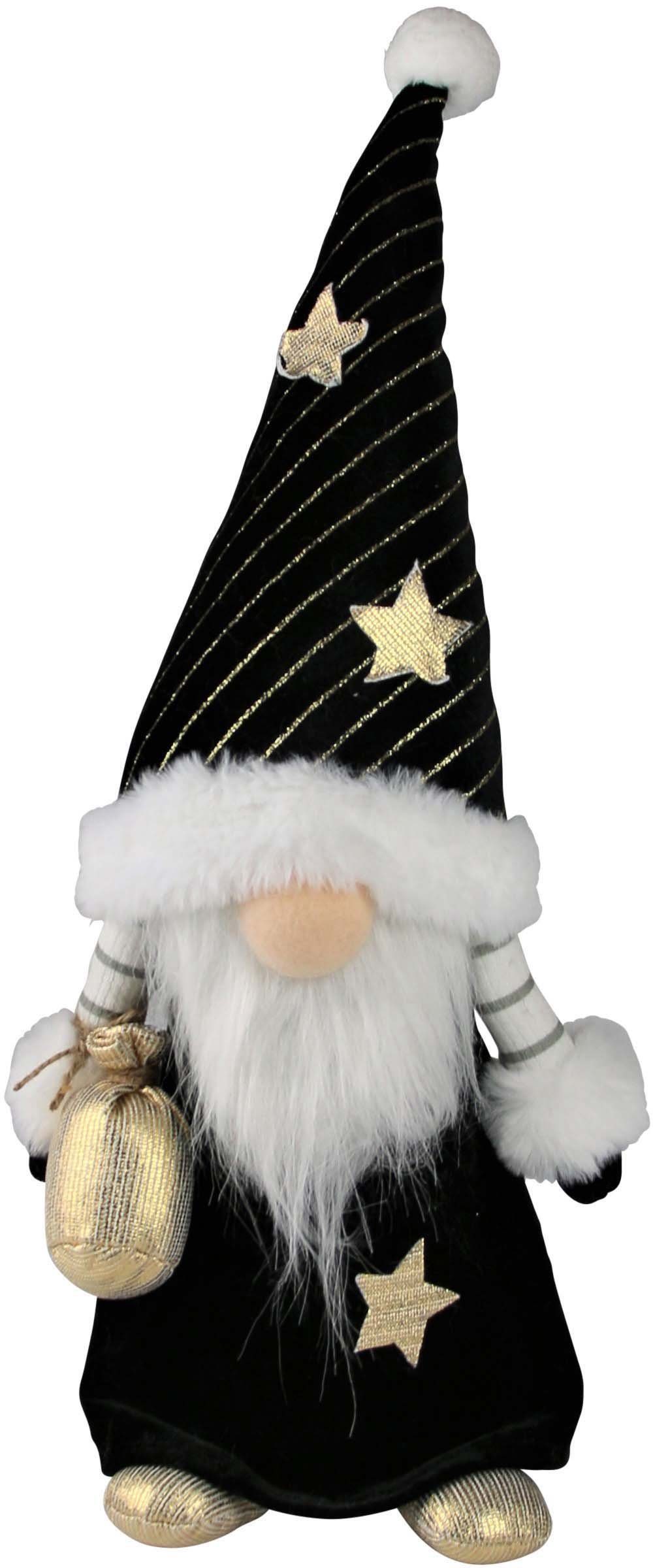 AM Design Weihnachtsfigur Weihnachtsdeko (1 St), mit schwarzer Mütze und  goldenen Sternen