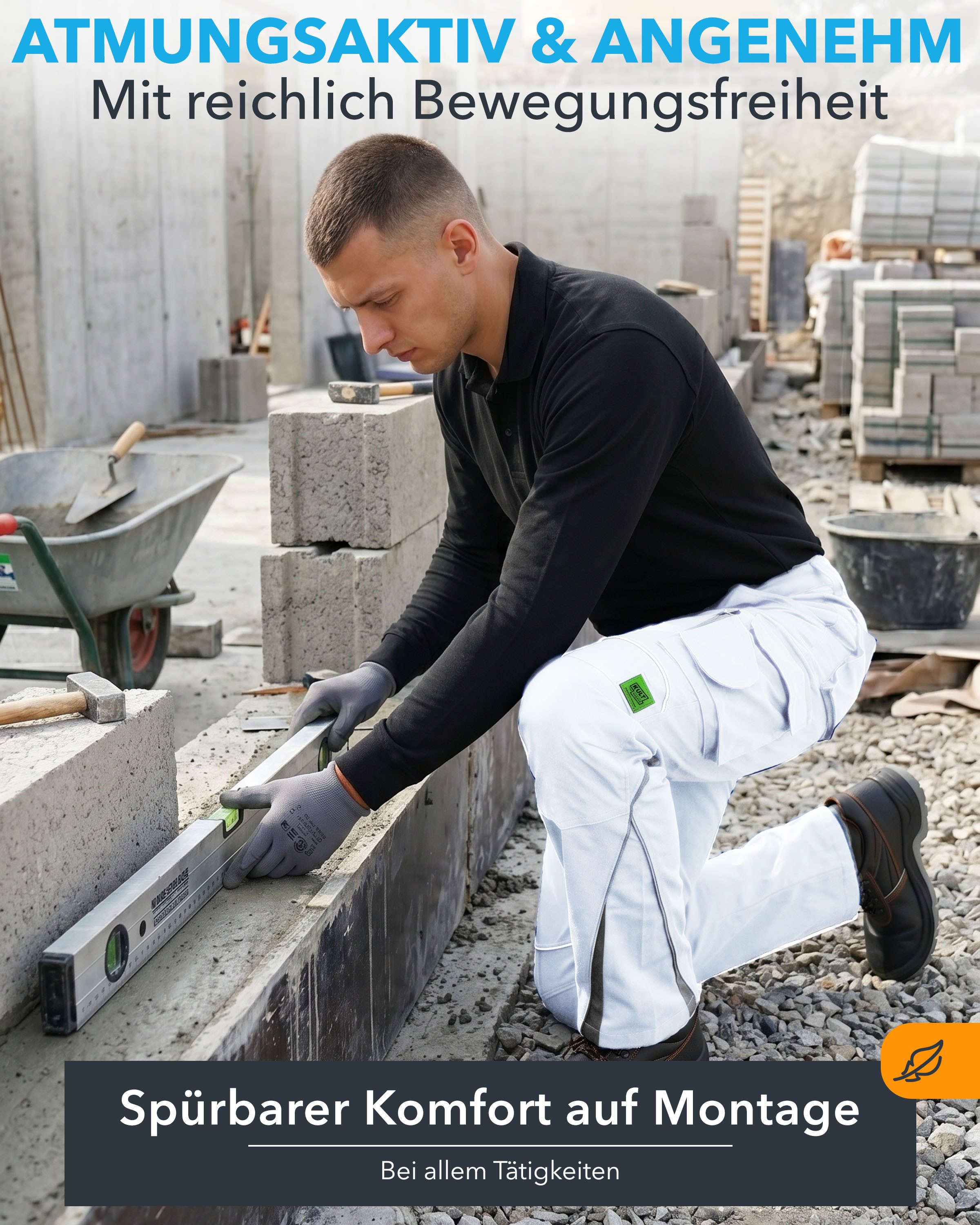 TMG International Arbeitshose Bundhose Cargohose Kultworker Herrenhose gerade und ergonomisch geschnitten - dehnbarer Hosenbund - bis Gr. 82