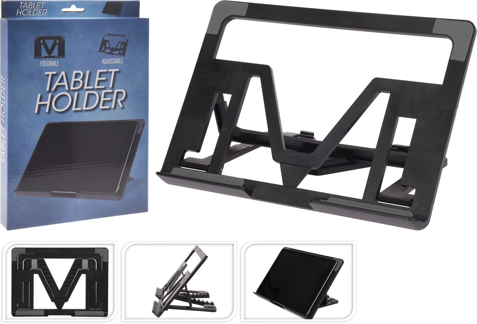 Koopman Tablet-Ständer Halterung Aufbewahrung Kunststoff 26 x 18 cm Schwarz Klappbar, (1-tlg., Universell, Tablet-Halterung, Tablet-Halter, Kunststoff, Klappbar)