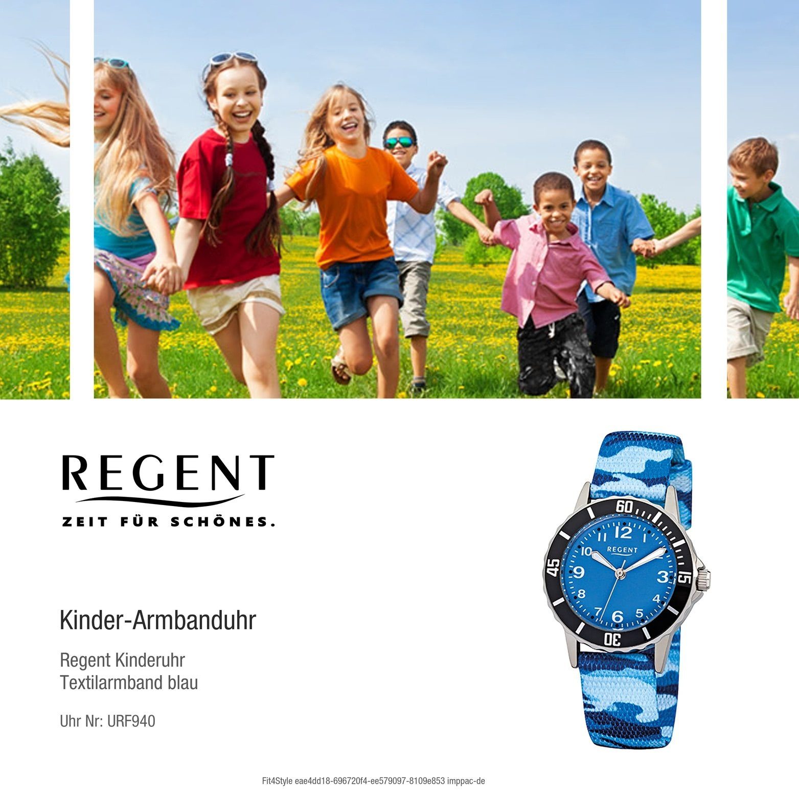 Regent Quarzuhr Regent Textil Stoff klein rundes Textil, (ca. Gehäuse, F-940, Stoffarmband, 29mm) Kinderuhr Uhr mit Kinder