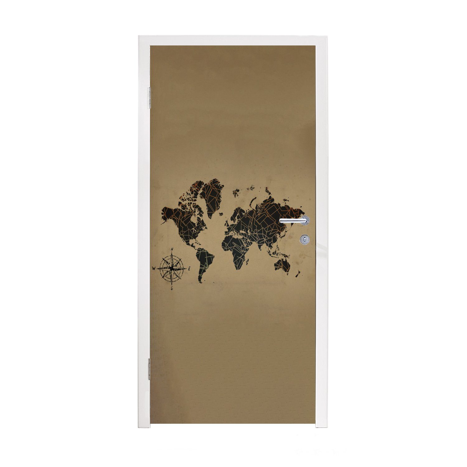 Matt, Türtapete cm Design Tür, St), für bedruckt, Fototapete Vintage, Türaufkleber, Weltkarte - MuchoWow - 75x205 (1