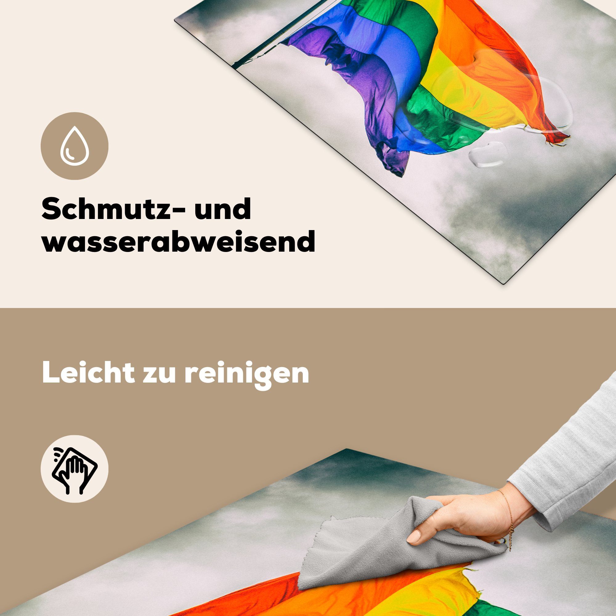 die Herdblende-/Abdeckplatte Regenbogenflagge, cm, einer Ceranfeldabdeckung Schutz Induktionskochfeld (1 MuchoWow Vinyl, für tlg), 81x52 Foto küche,