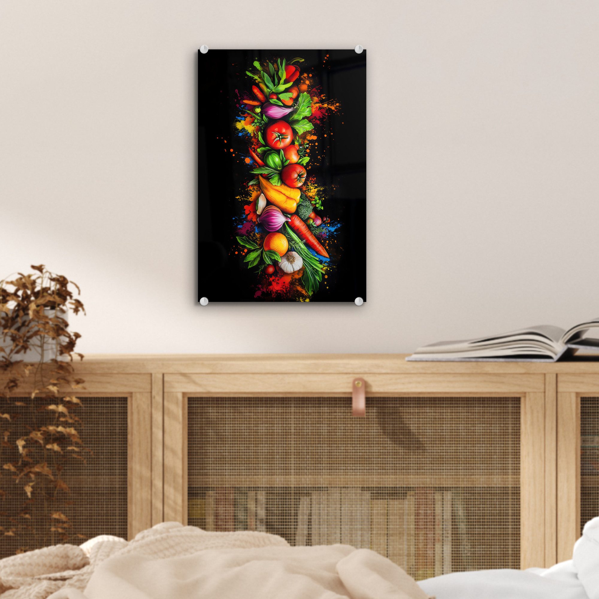 MuchoWow Acrylglasbild Gemüse - Lebensmittel - Kräuter - Graffiti - Kochen, Inkl. Aufhängung, Dekorative Bild für Küche & Wohnzimmer auf Glas, 20x30 cm – Bild 5 von 5
