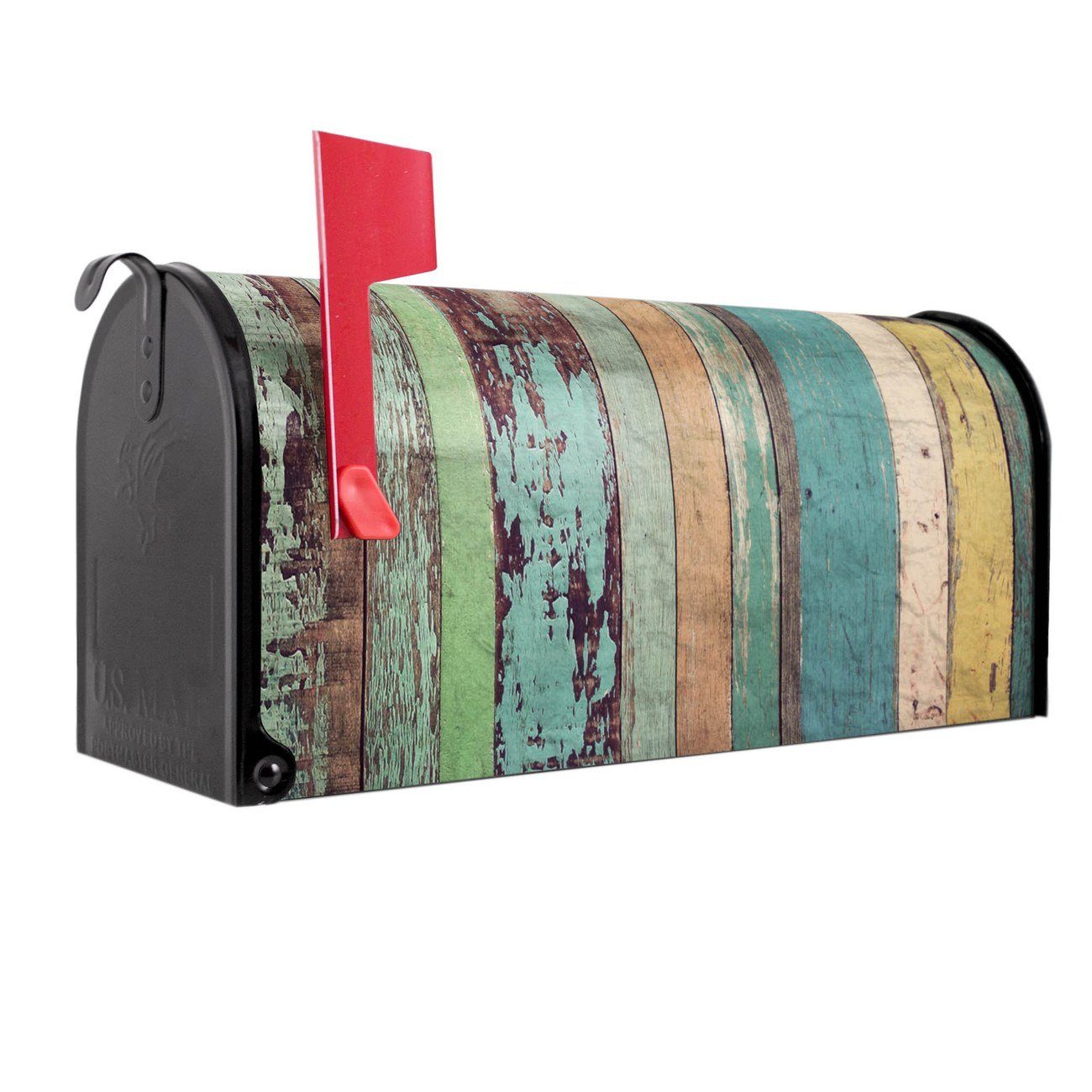 banjado Amerikanischer Briefkasten Mailbox Bunte Bretterwand (Amerikanischer Briefkasten, original aus Mississippi USA), 22 x 17 x 51 cm