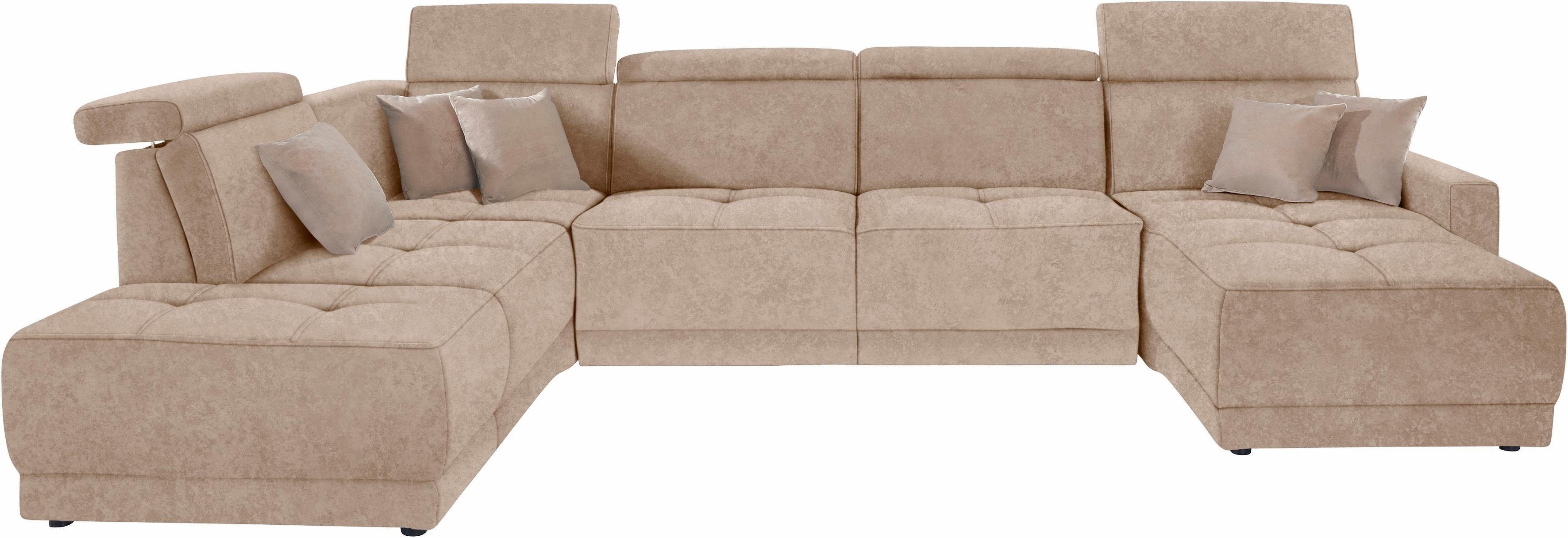 DOMO collection Wohnlandschaft Ava moderne Sitzheftung mit toller Doppelnaht, komfortabel, U-Form, mit Federkern, wahlweise mit Kopfteilverstellungen