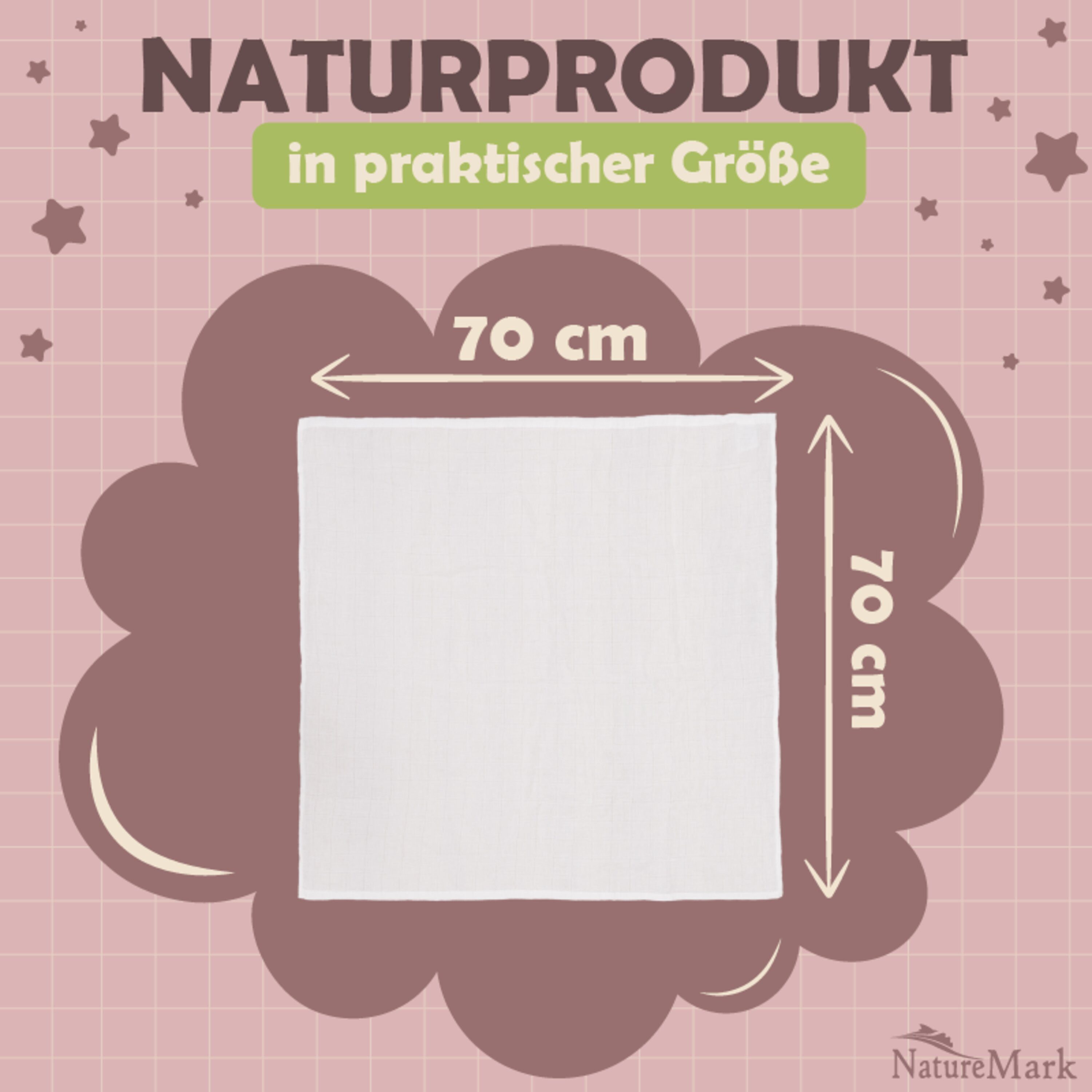NatureMark Stoffwindeln 10er-Set Mulltücher Mullwindeln 70x70cm (Set, 10-St), 100% Baumwolle