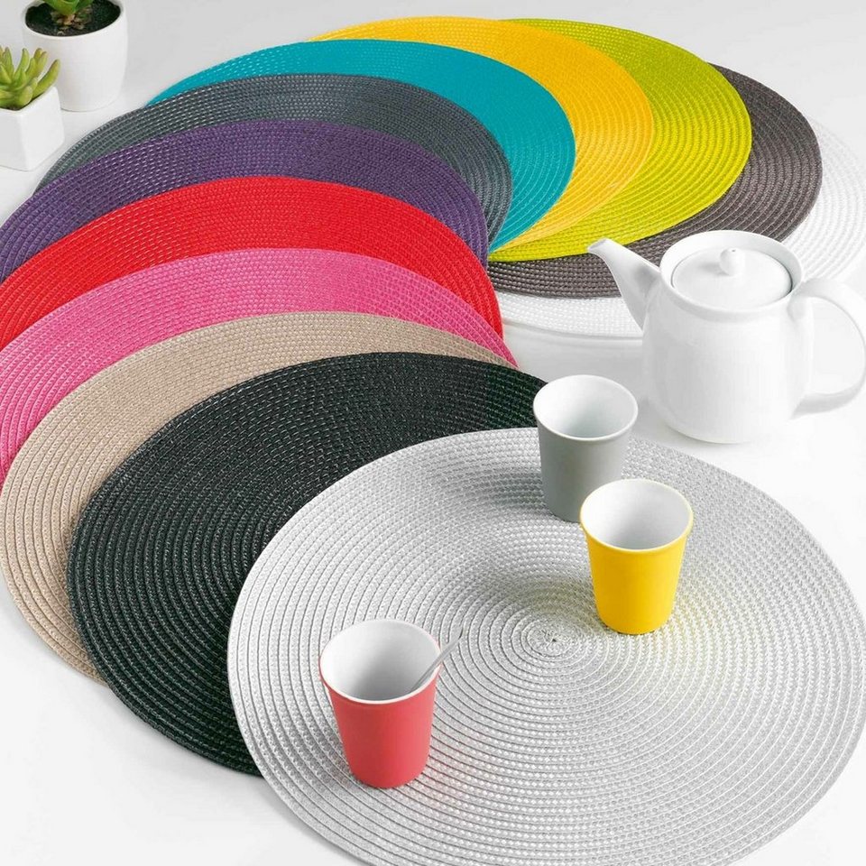 Macosa Home Platzset Tischsets abwaschbar rund 35 cm 4er Set Schwarz Unterlage, (4-St), Tischset, Platzdeckchen, Platzmatte, Untersetzer, Tischdeko,