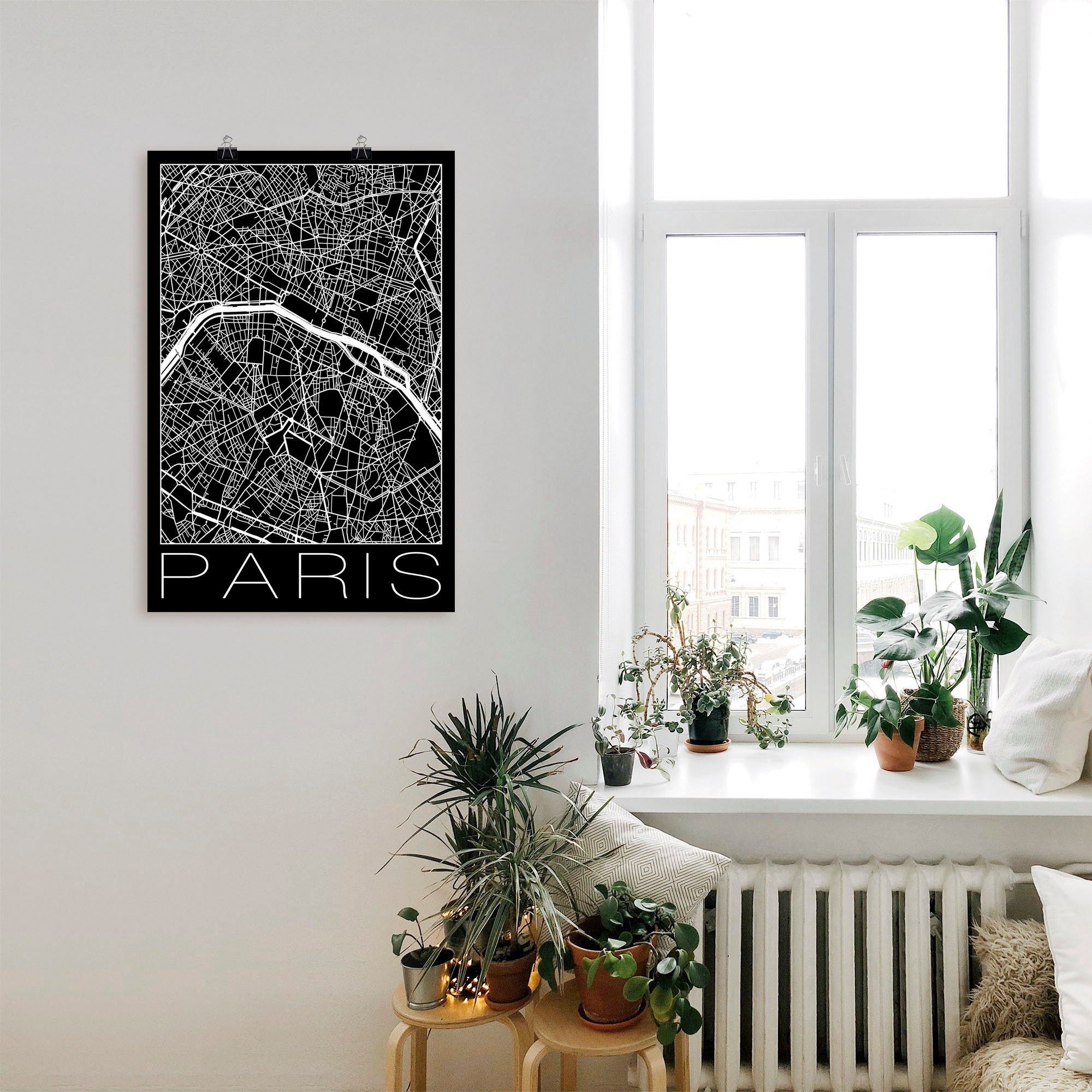 Artland Wandbild St), (1 oder in Alubild, Größen Poster Karte Wandaufkleber Paris versch. Frankreich Leinwandbild, Schwarz, Retro als Frankreich