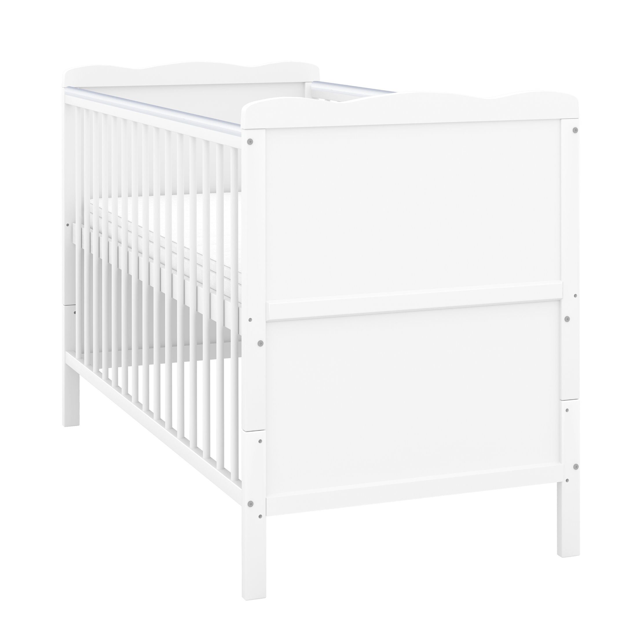 Baby-Delux Babybett Jack, Kinderbett Gitterbett 140x70 weiß mit Beißschienen, Matratze umbaubar – Bild 5 von 5