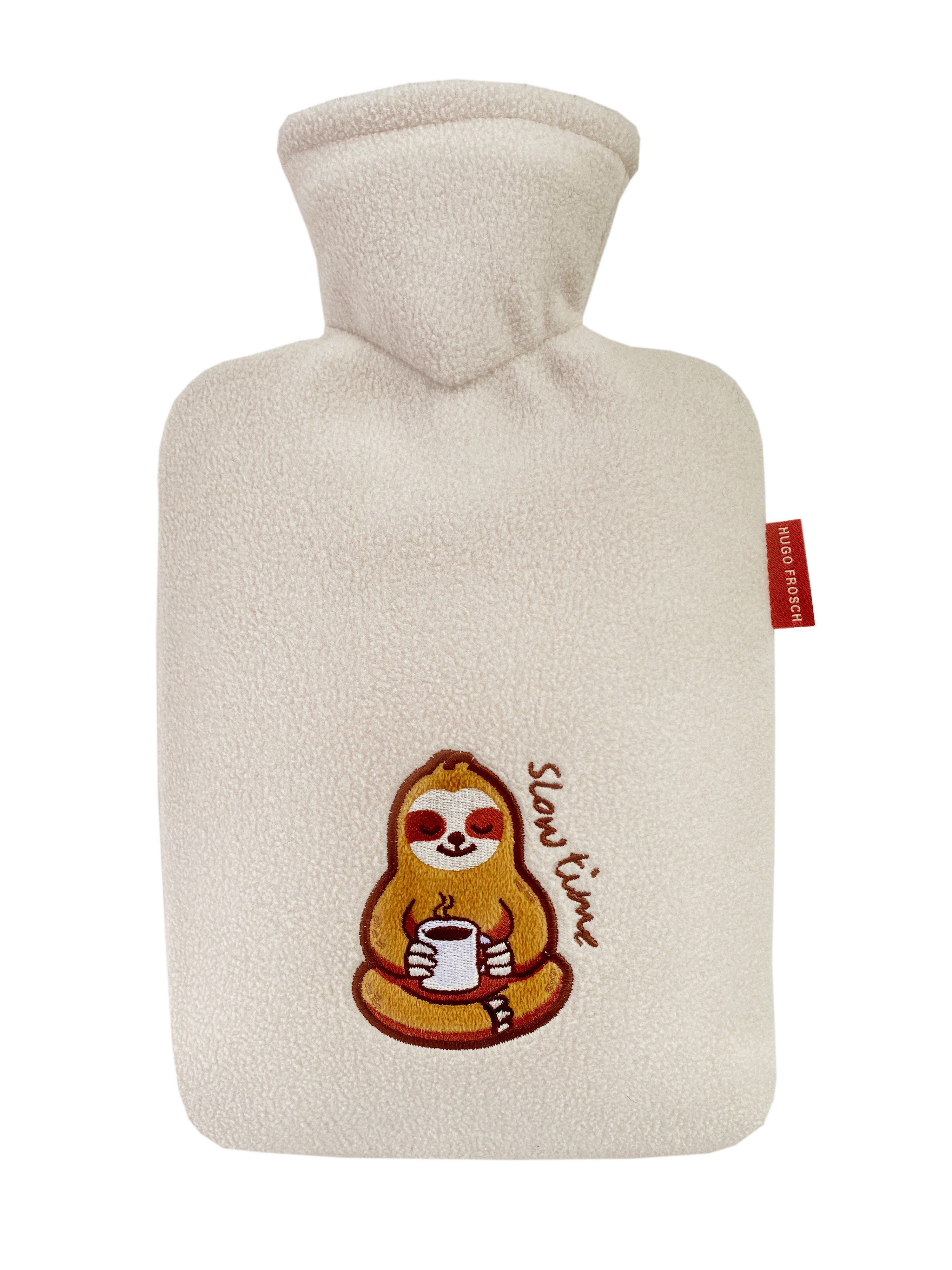Hugo Frosch Wärmflasche Klassik 1.8 l mit Fleecebezug beige Faultier "slow time "