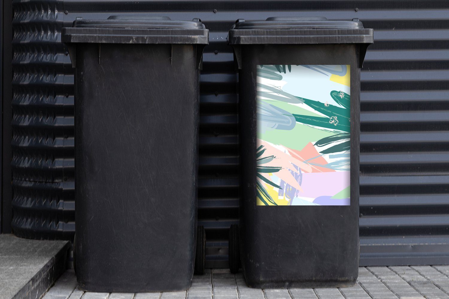 Grün Abstrakt (1 Mülleimer-aufkleber, Container, - Sommer MuchoWow St), Mülltonne, Abfalbehälter - Sticker, Wandsticker
