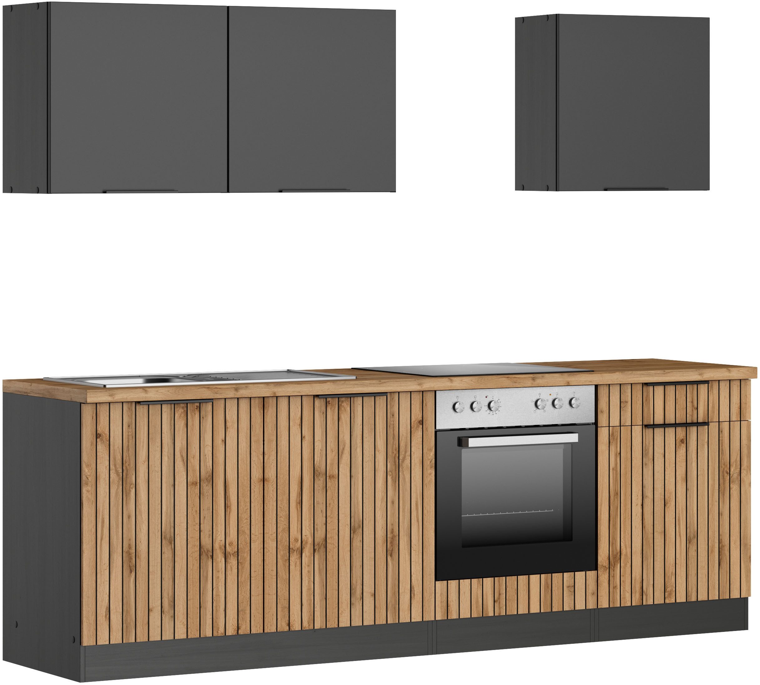 KOCHSTATION Küchenzeile KS-Lagos2, Breite 240 cm, wahlweise mit E-Geräten, mit 38mm starker Arbeitsplatte