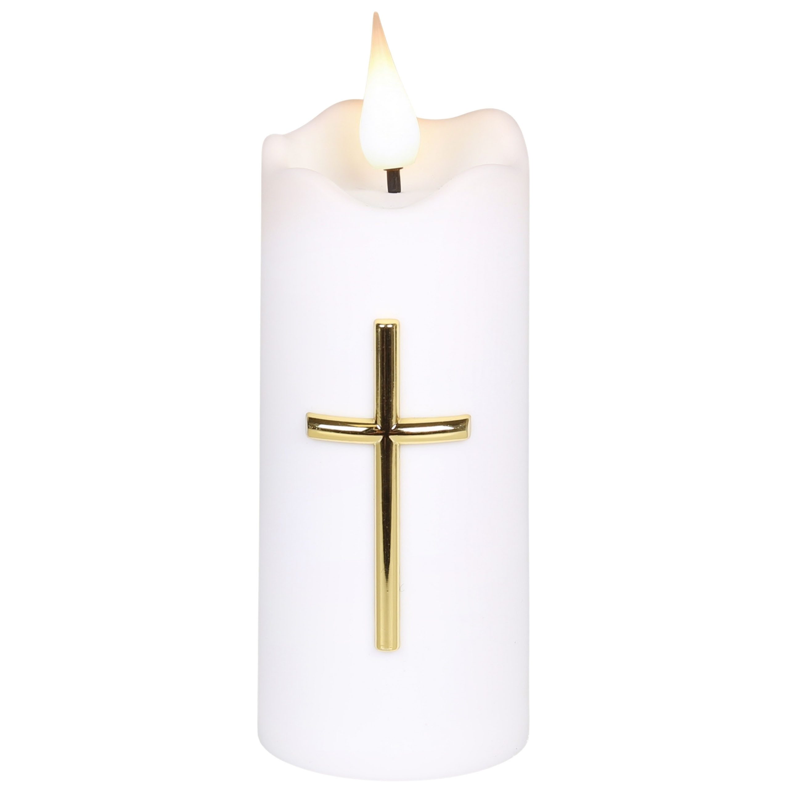 Sarcia.eu LED-Kerze Weiße LED-Kerze mit Kreuz, Flammeneffekt und Batterien, 13 cm – Bild 2 von 5