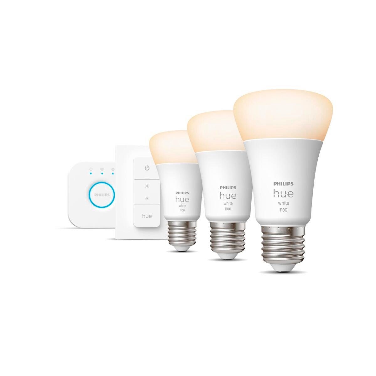 Philips Hue LED-Leuchtmittel Weißes E27 LED Leuchtmittel Starterset, E27, Warmweiß
