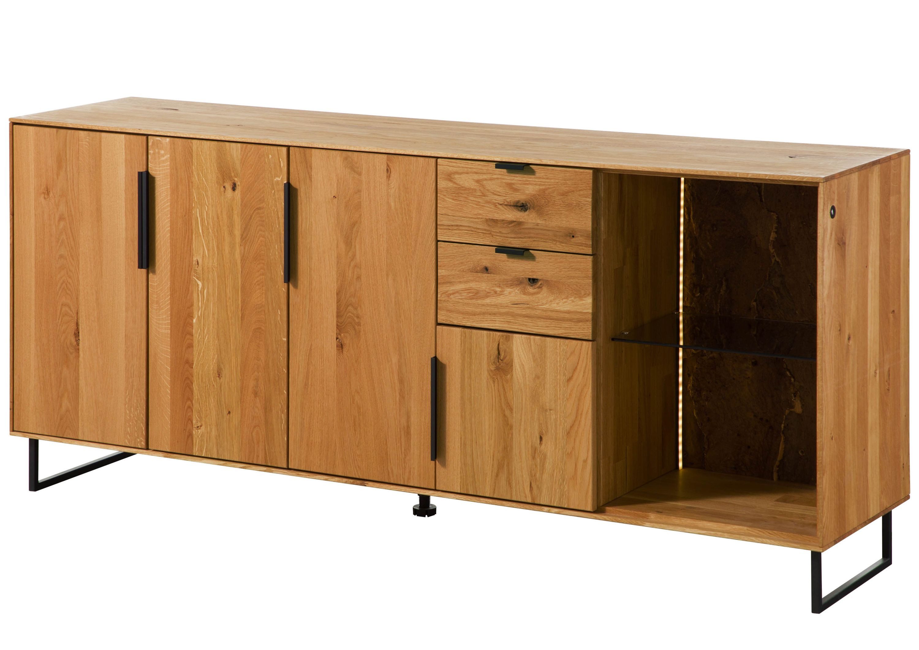 Massivmoebel24 Sideboard LINDAU Wildeiche Massivholz natur (Massivholz teilmontiert 72 kg LINDAU #09), Wildeiche 180x43x79 cm natur geölt
