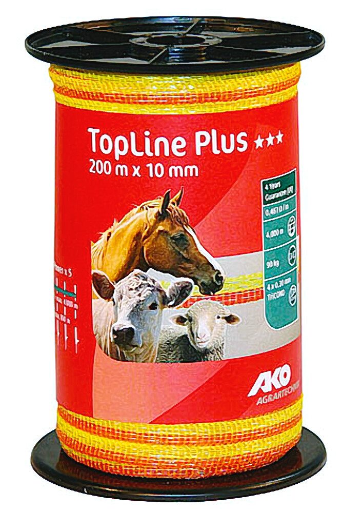 Kerbl Weidenzaun Band Top Line Plus 200m, 10mm 5x0,30 TriCond, gelb