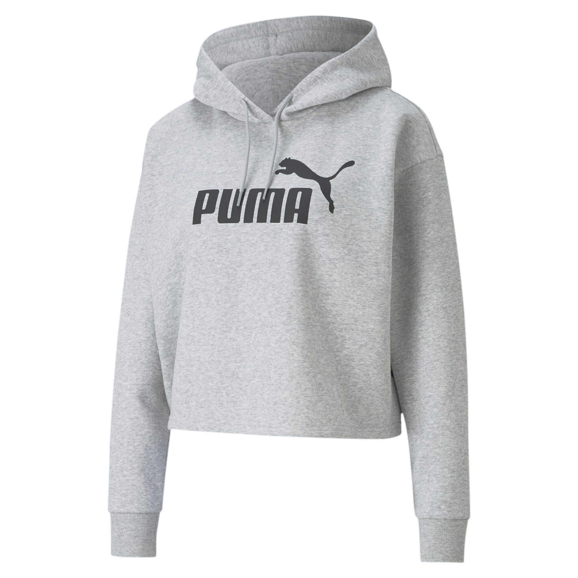 PUMA Sweatshirt Essentials+ Cropped Logo Hoodie Damen Light Gray Heather