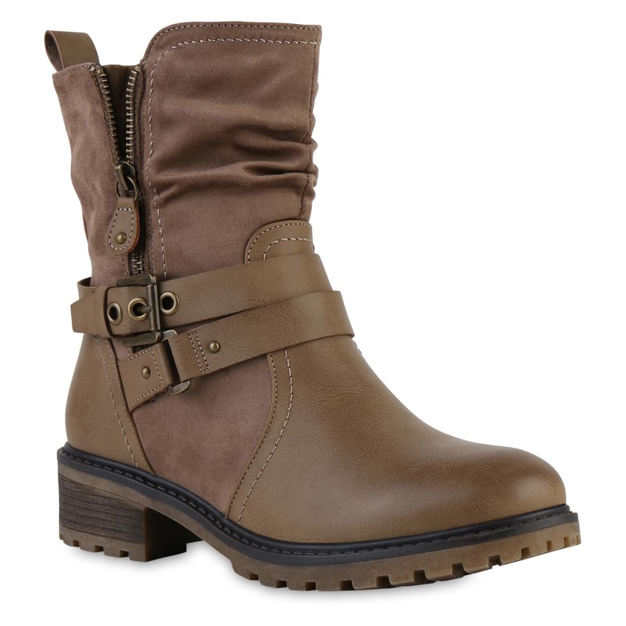 VAN HILL 841452 Bikerboots Damen Leicht Gefütterte Biker Boots Stiefeletten günstig online kaufen