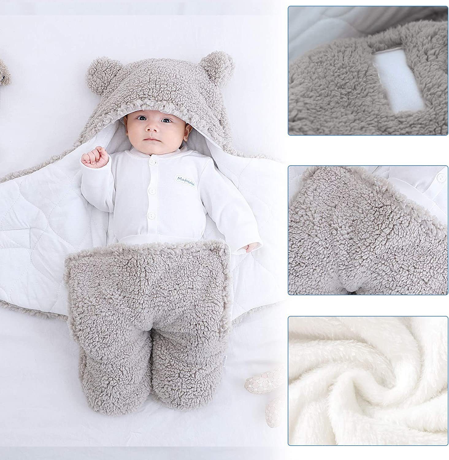 GelldG grau Baby-Kapuzen-Decke Neugeborene, Babydecke Wickeltuch, für Schlafsack,
