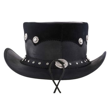 BLACK FOREST FOX Cowboyhut Leder Zylinder Hut Steampunk Black Nubic Größe S