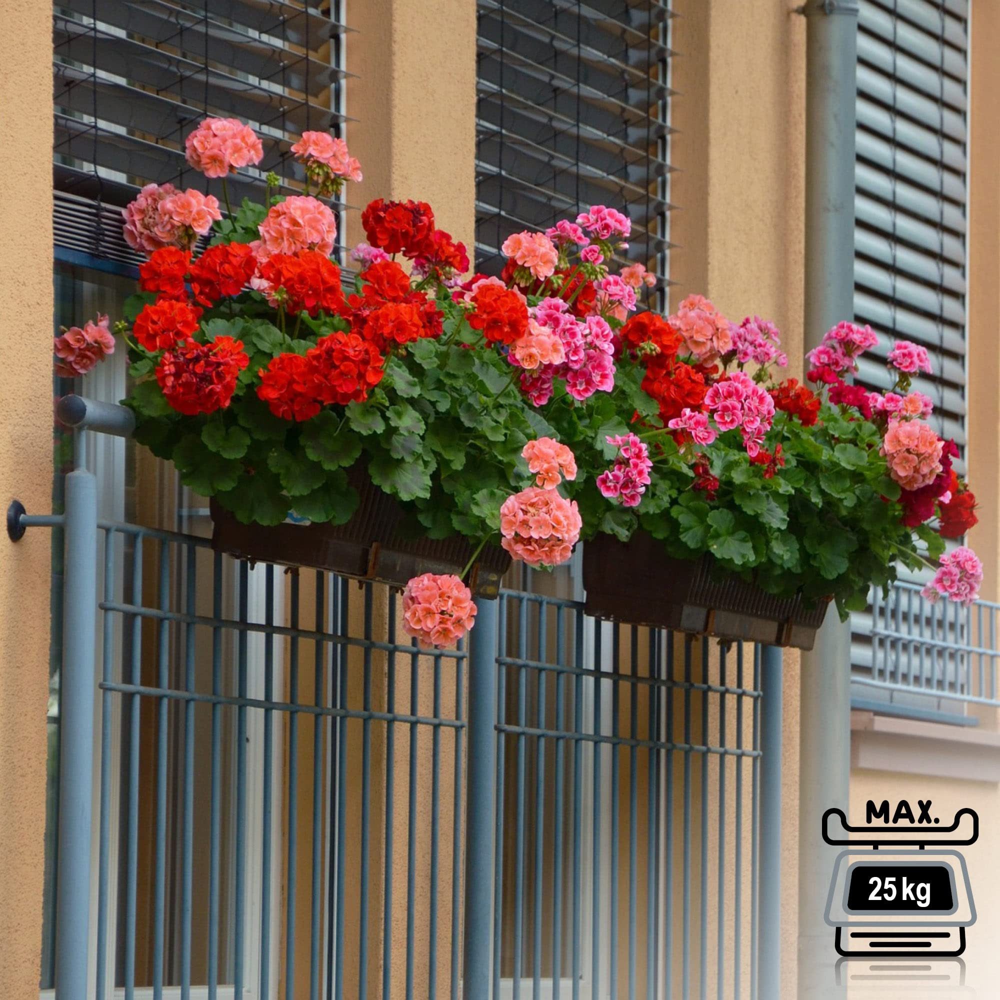 com-four Blumenkastenhalter, flexible Befestigung aus Metall für Pflanzkästen