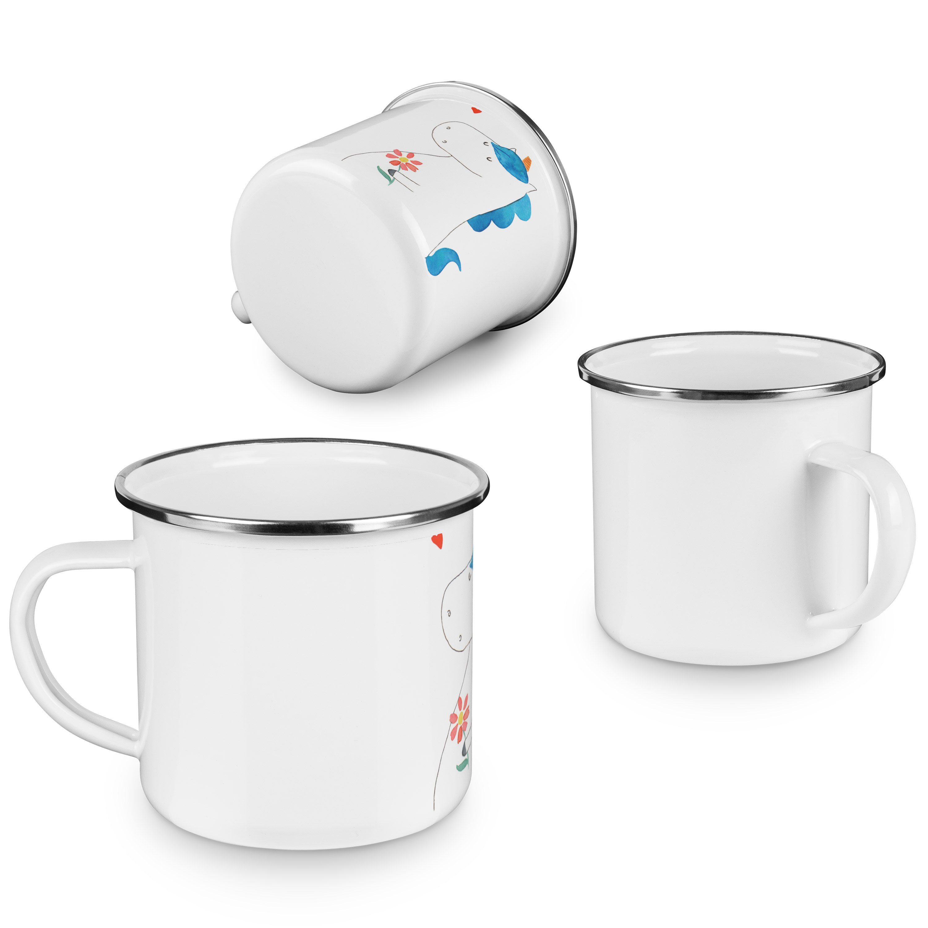 Geschenk, - Camping, & für Motiv, Mr. Spaziergang Weiß Einhorn Panda Emaille - Becher Metalltasse Mrs.