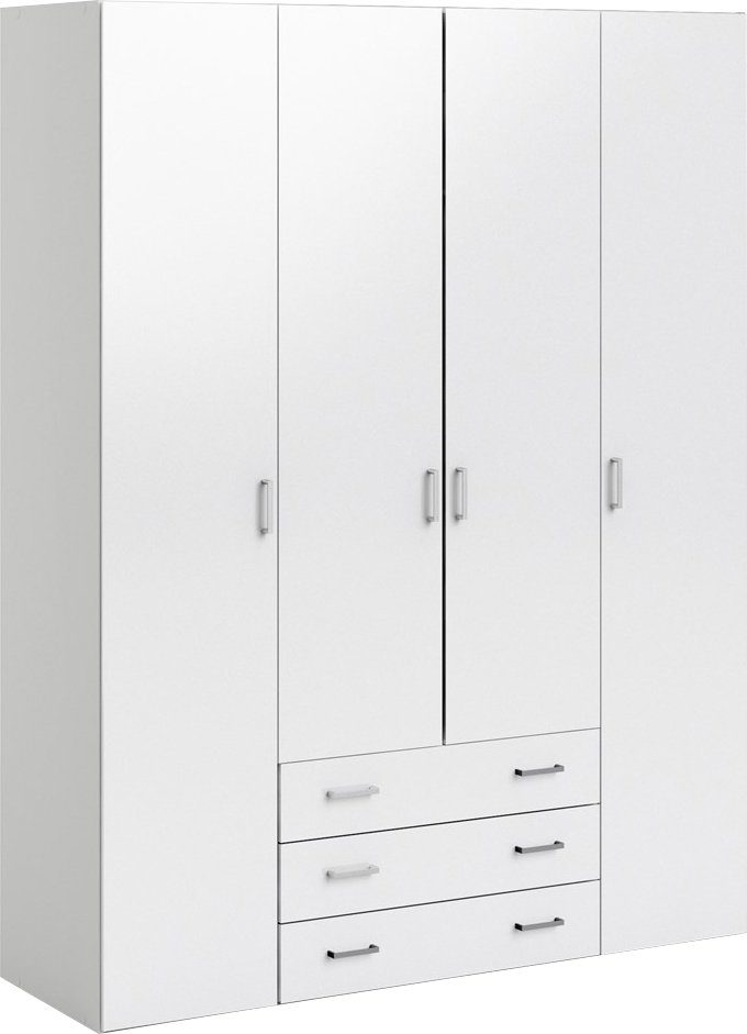 Home affaire Kleiderschrank graue Stangengriffe, einfache Selbstmontage, 200,4 x 154 x 49,5 cm Weiß hochglanz | Weiß