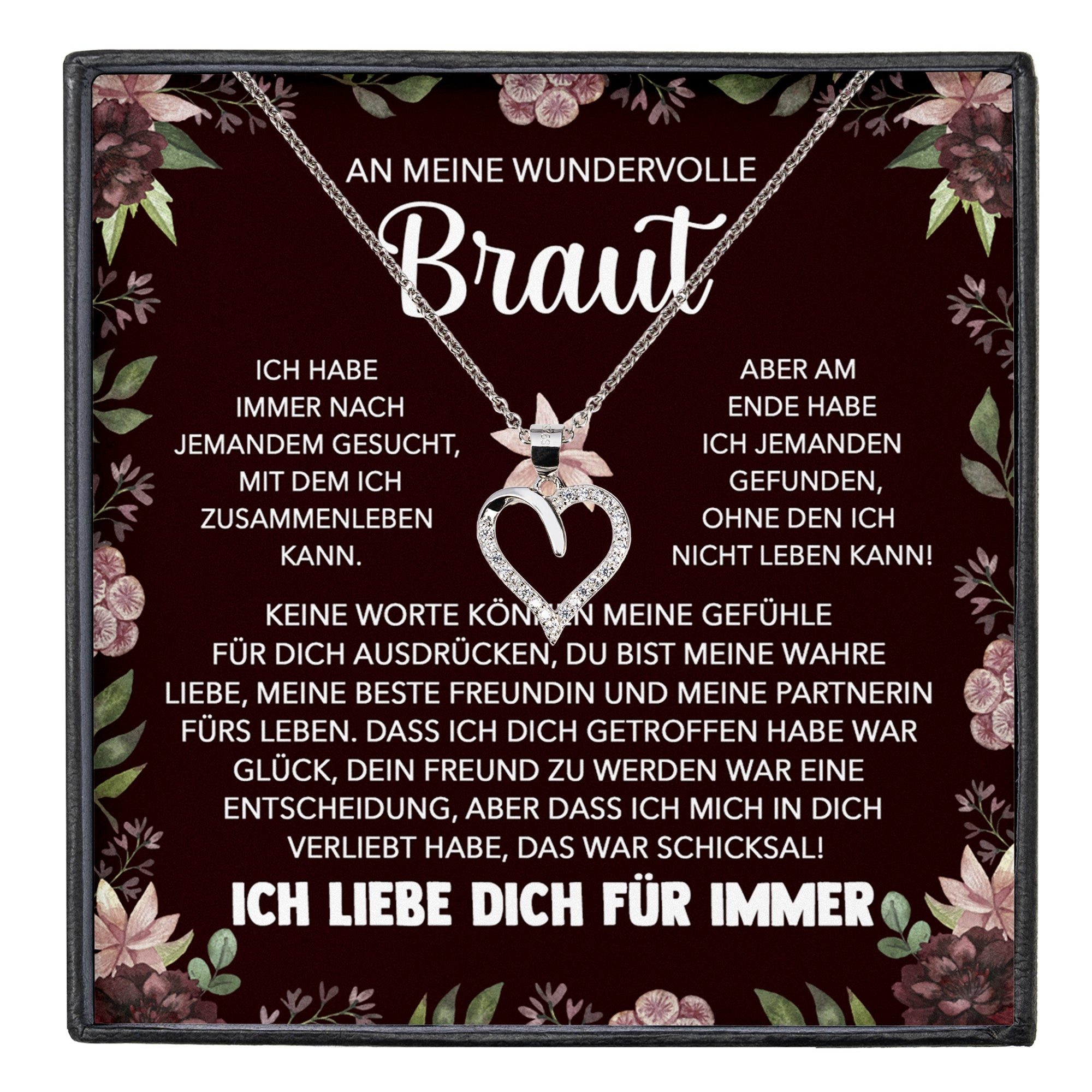 22Feels Schmuckset Braut Geschenk von Bräutigam Frauen Schmuck Verlobte Herz Halskette (inkl. Geschenktasche, Karte, Poliertuch, Beutel), Silber 925/000, Karte Made In Germany