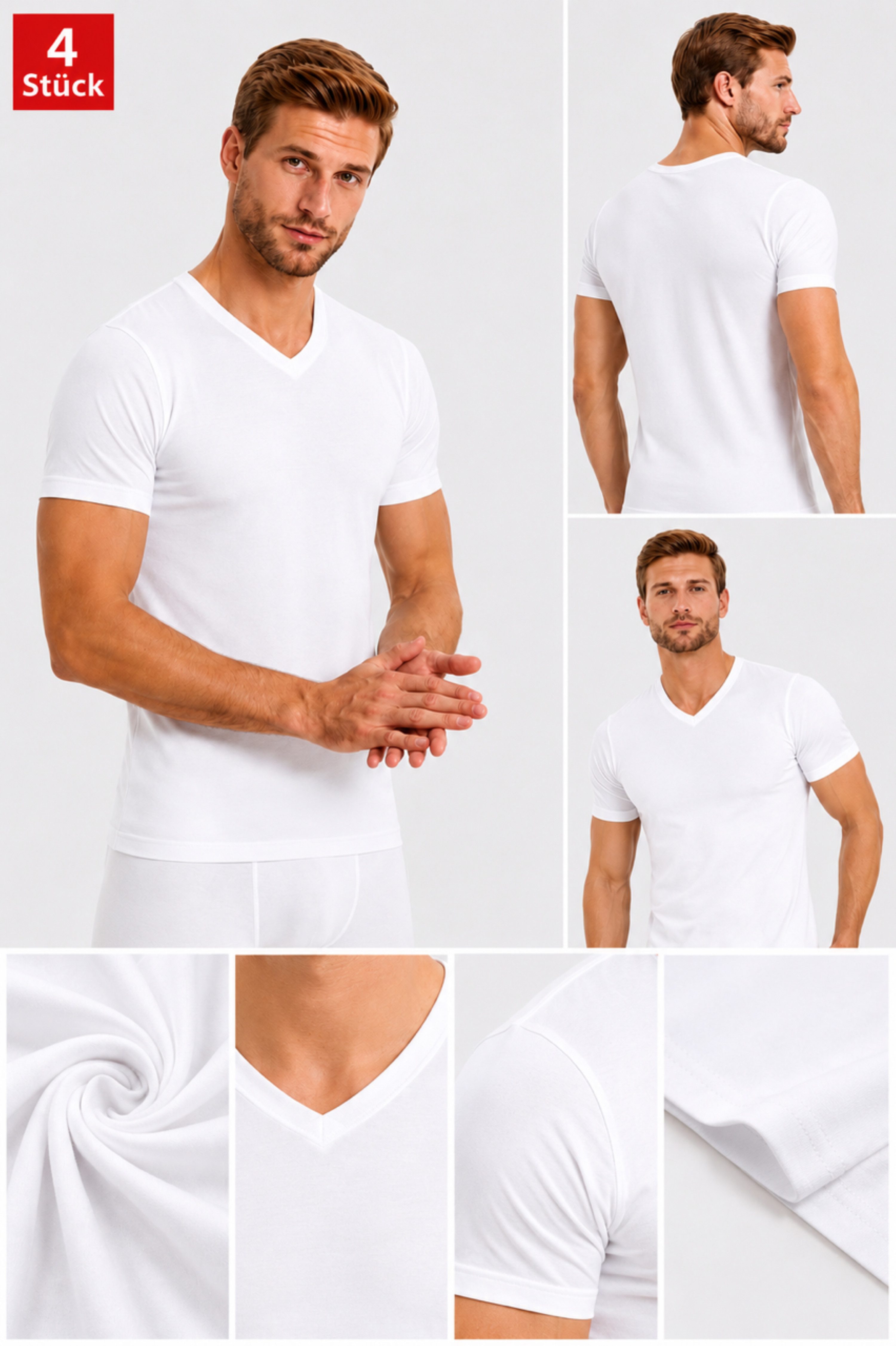 DDOnlineShop V-Shirt Herren T-Shirt V-Ausschnitt Slim Fit Basic 3er-Pack (Set, 3-tlg., 3er-Pack)
