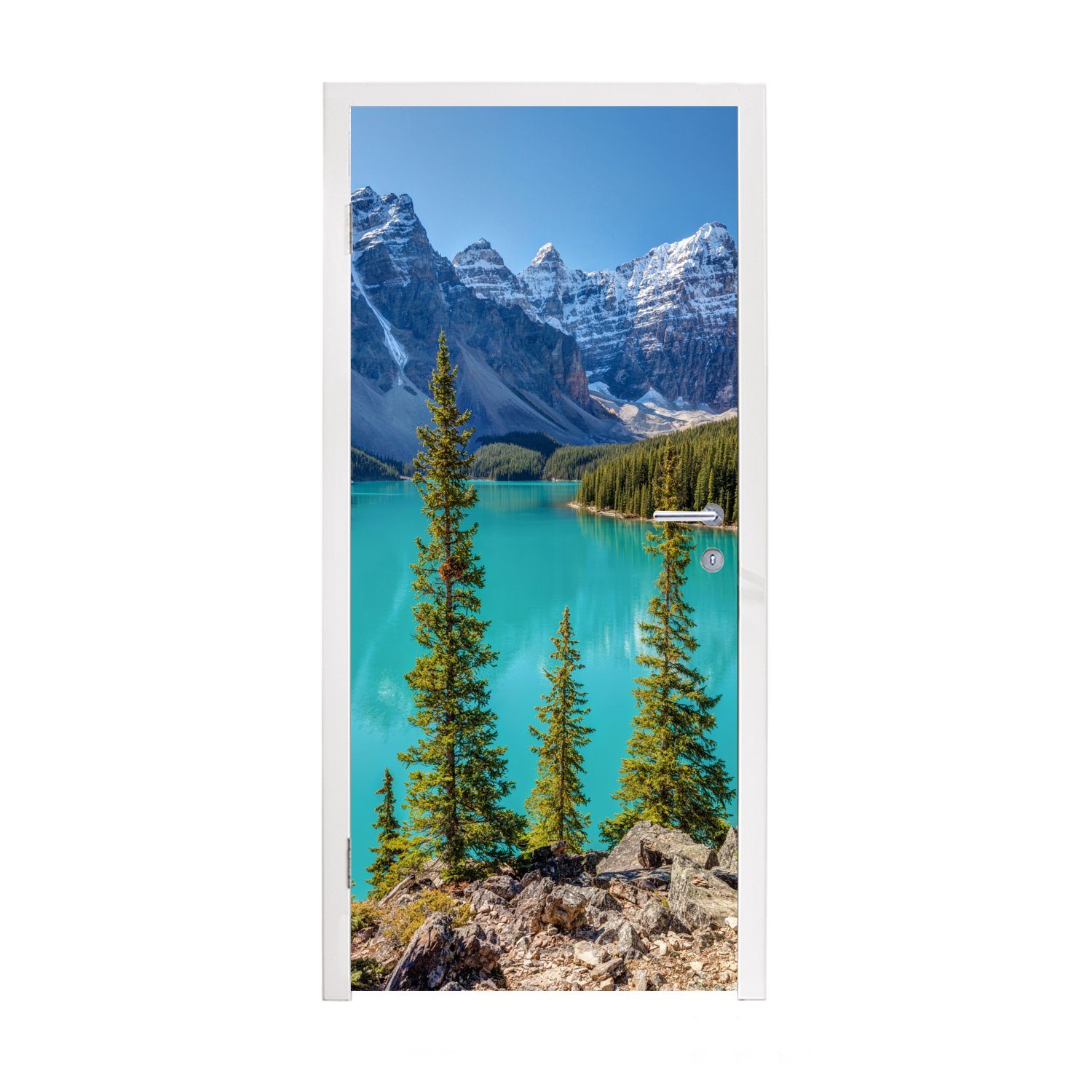 für im Tür, bedruckt, Matt, Moraine Banff National (1 Türtapete MuchoWow Nachmittag kanadische Türaufkleber, cm Park, am Der Fototapete Lake St), 75x205