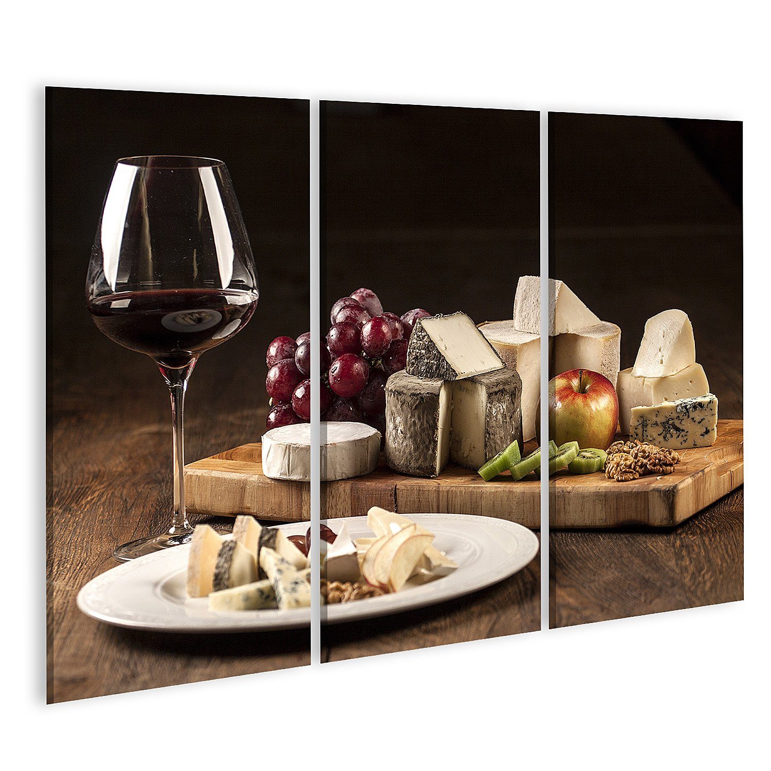 Leinwandbild Bild auf Leinwand Wein Käseteller Spezialitäten Wandbild Poster Kunstd