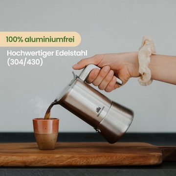 GRØNENBERG Espressokocher Edelstahl, Induktion geeignet, 6 Tassen, 0.3l Kaffeekanne, Inkl. Ersatzdichtung, Espressokanne frei von Aluminium & unbeschichtet