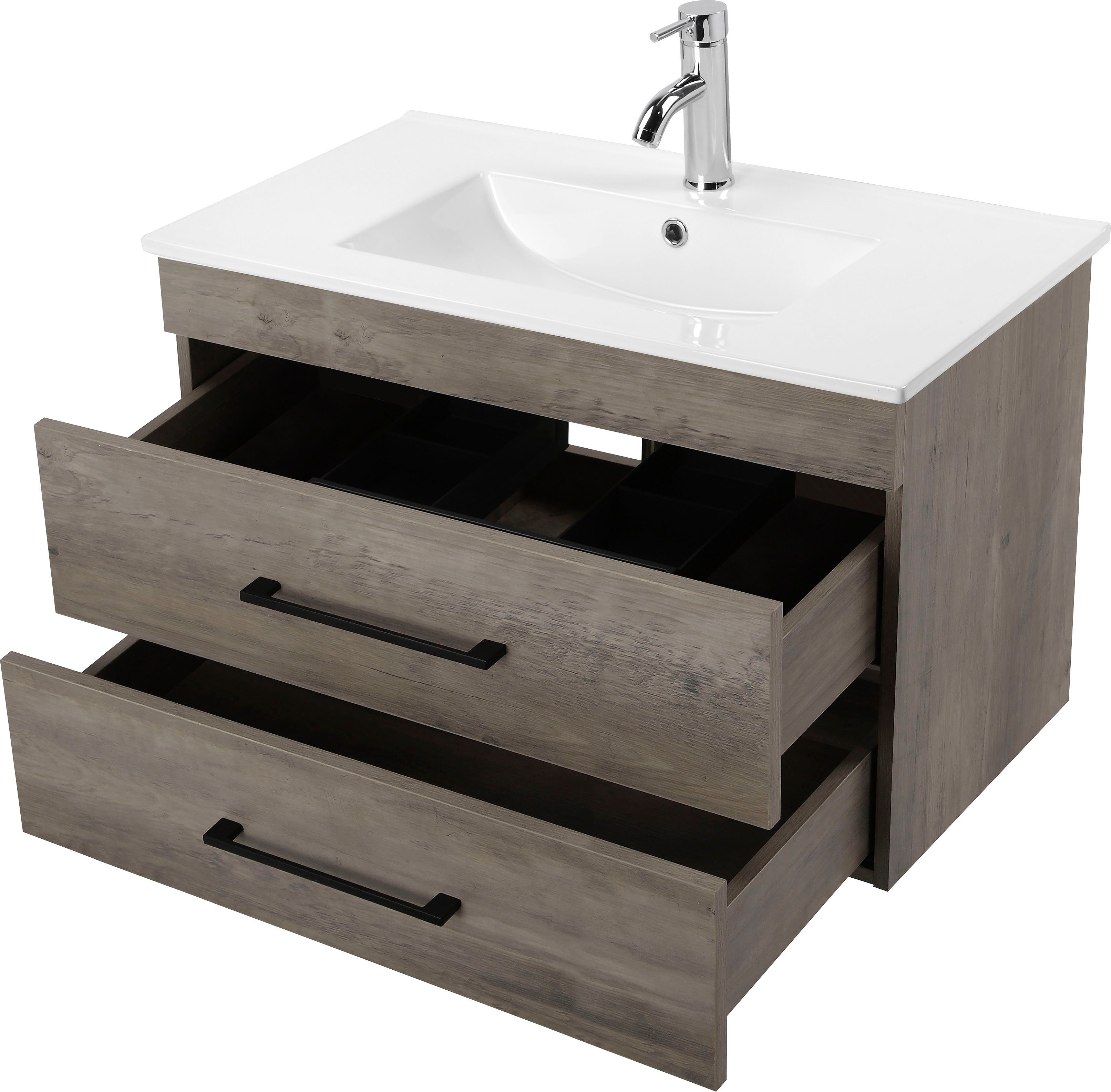 welltime Waschtisch Florenz Badmöbel Badschrank mit Waschbecken, Waschplatz mit 2 Auszügen und Softclose Breite 80cm – Bild 4 von 5
