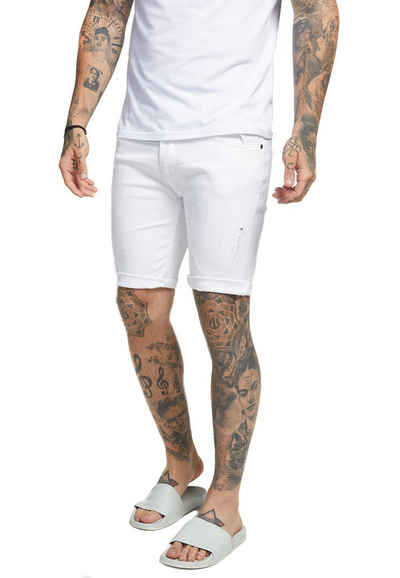 Siksilk Shorts SikSilk Herren Jeans Short DISTRESSED SKINNY SHORTS SS-13009 White