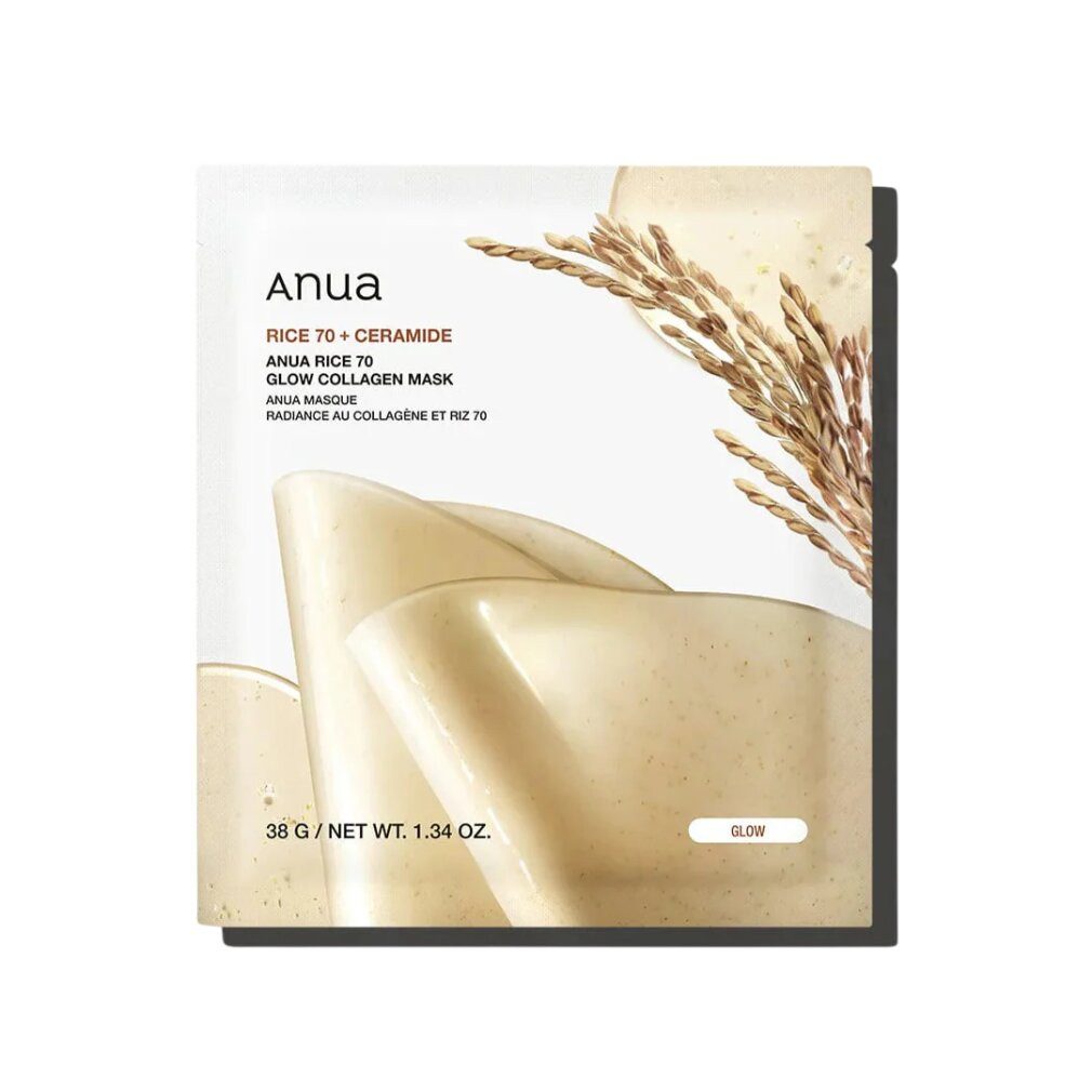 Anua Körperpflegemittel, Rice 70+, Collagen, Glow, Tuchmaske, für Gesicht, 38 g