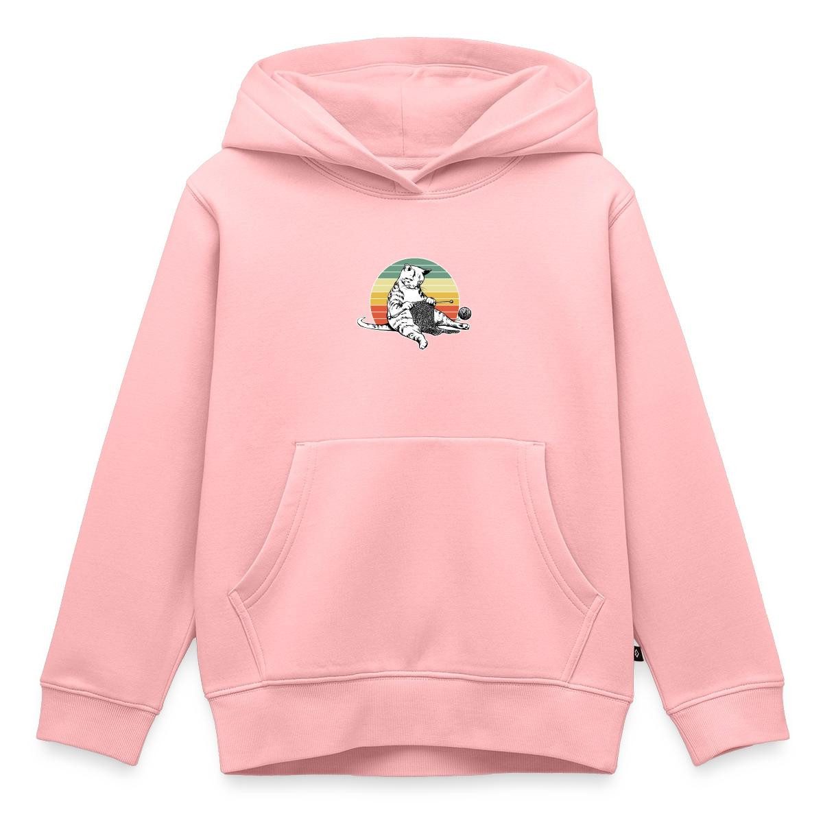 Hoodie Strickende Katze, Retro Katze Mit Wolle Kinder Premium Hoodie