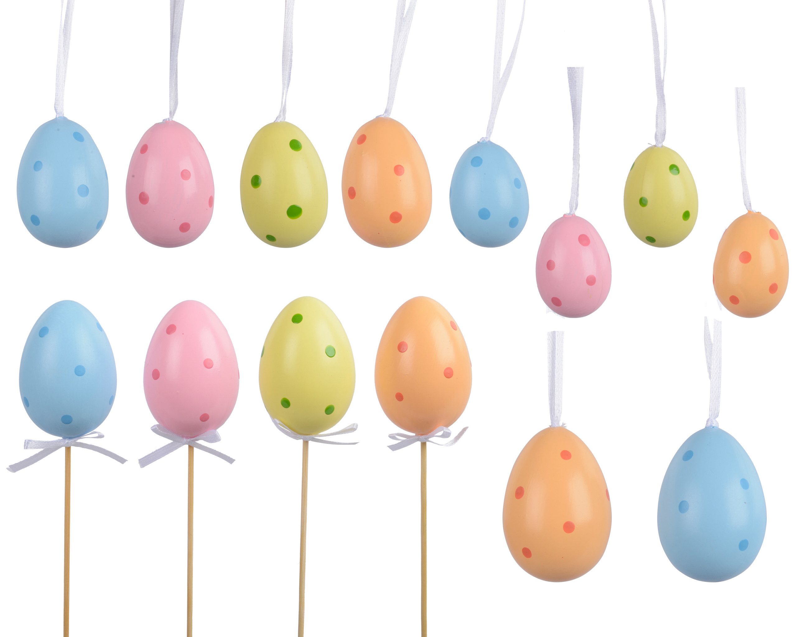 Decoris season decorations Osterei, Ostereier zum Aufhängen und Stecken 16er Set bruchfest mit Punkten