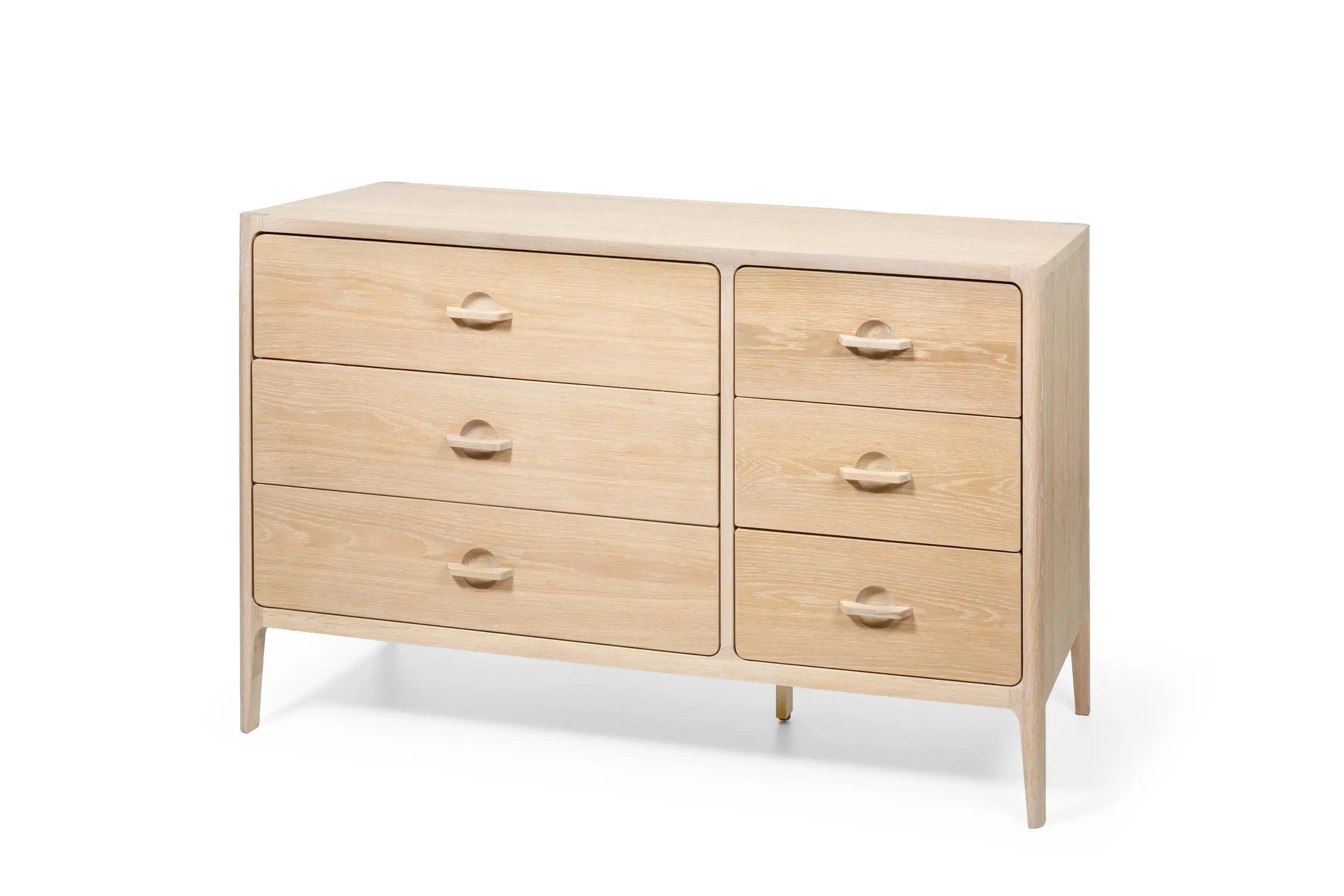 Woodek Design Kommode Elin 6 Schubladen, aus massiver Eiche + Weißöl Finish (vielseitig einsetzbar, 1 St., seidenmatter Haptik), Metallschienen