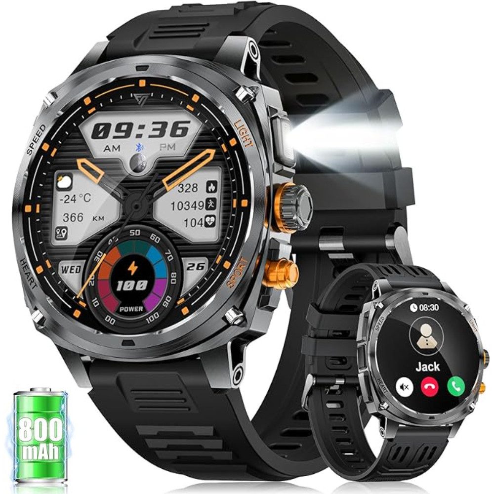 Lige 800mAh Akku Bluetooth Telefonfunktion / IP68 Wasserdicht Herren's Smartwatch (4,4 cm/1,75 Zoll, Android iOS), mit 100+ Sportmodi Herzfrequenz/Schlafmonitor, Anrufe Funktion