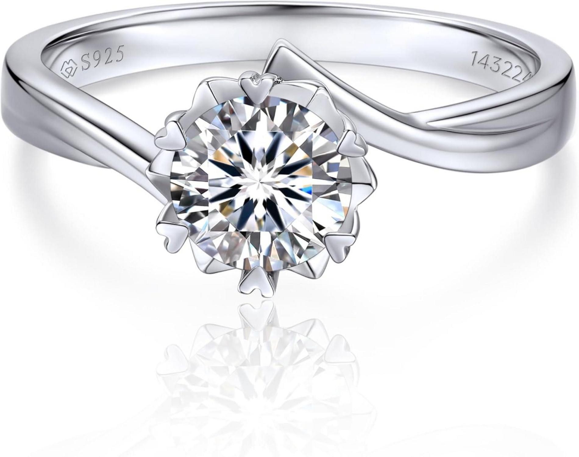LuxusKollektion Verlobungsring Verlobungsring Damen 1-2 Karat Moissanit Snowflake Silber 925 Solitär