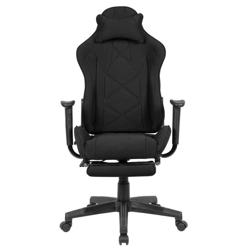 Amstyle Gaming Chair SPM1.417 (Stoff Schwarz Modern, Drehstuhl bis 120 kg), Schreibtischstuhl mit ausziehbarer Fußstütze