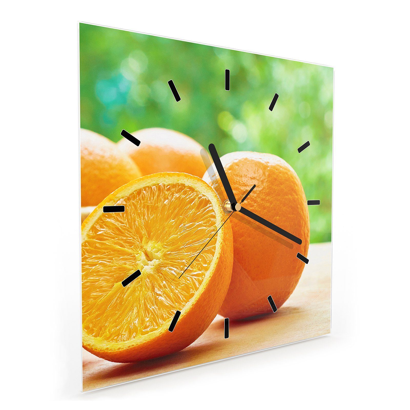 Wandkunst 30 Tisch x Wanduhr cm Primedeco Glasuhr Größe auf Motiv 30 Orangen mit Wanduhr