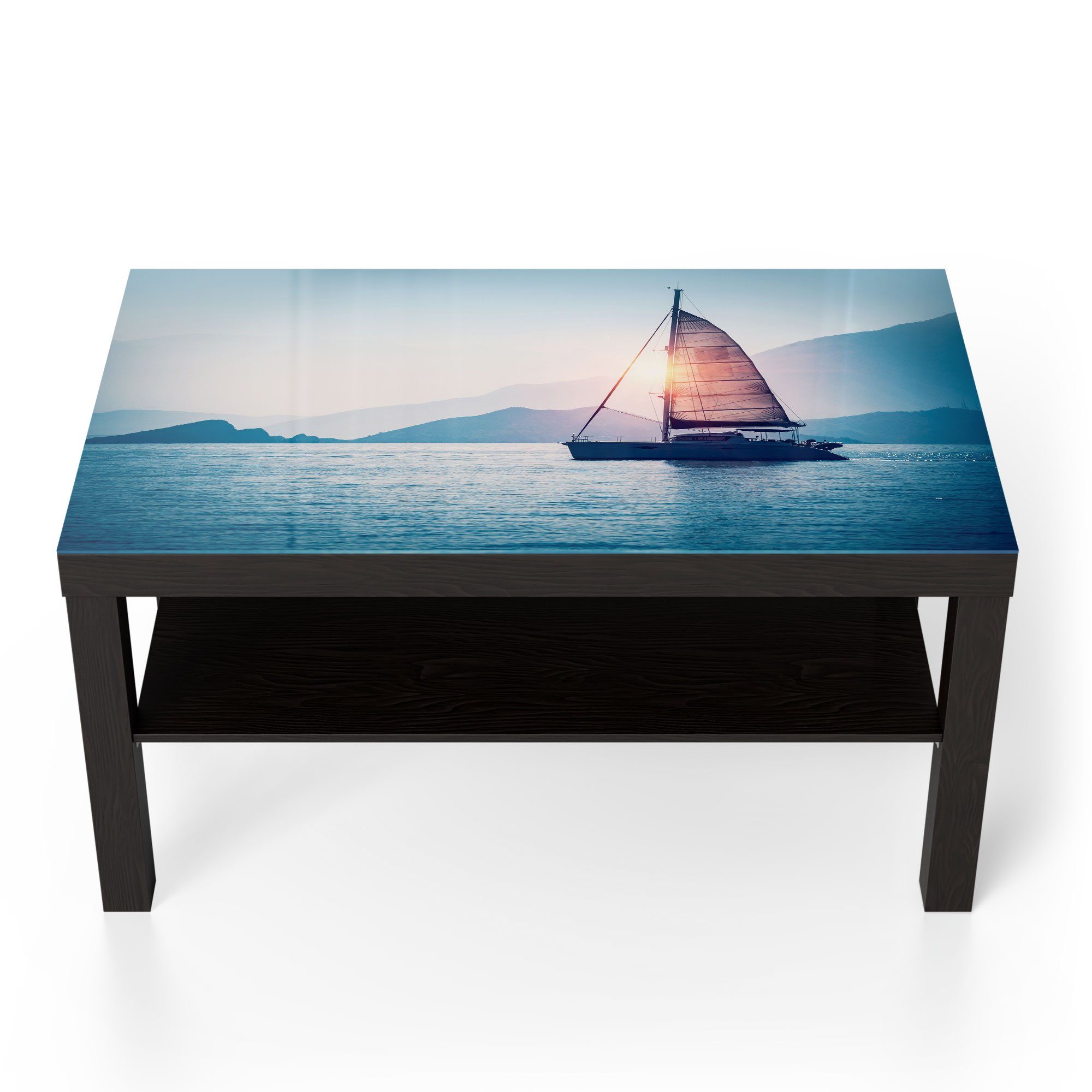 DEQORI Couchtisch 'Segelboot in Abendsonne', Glas Schwarz modern Beistelltisch Glastisch